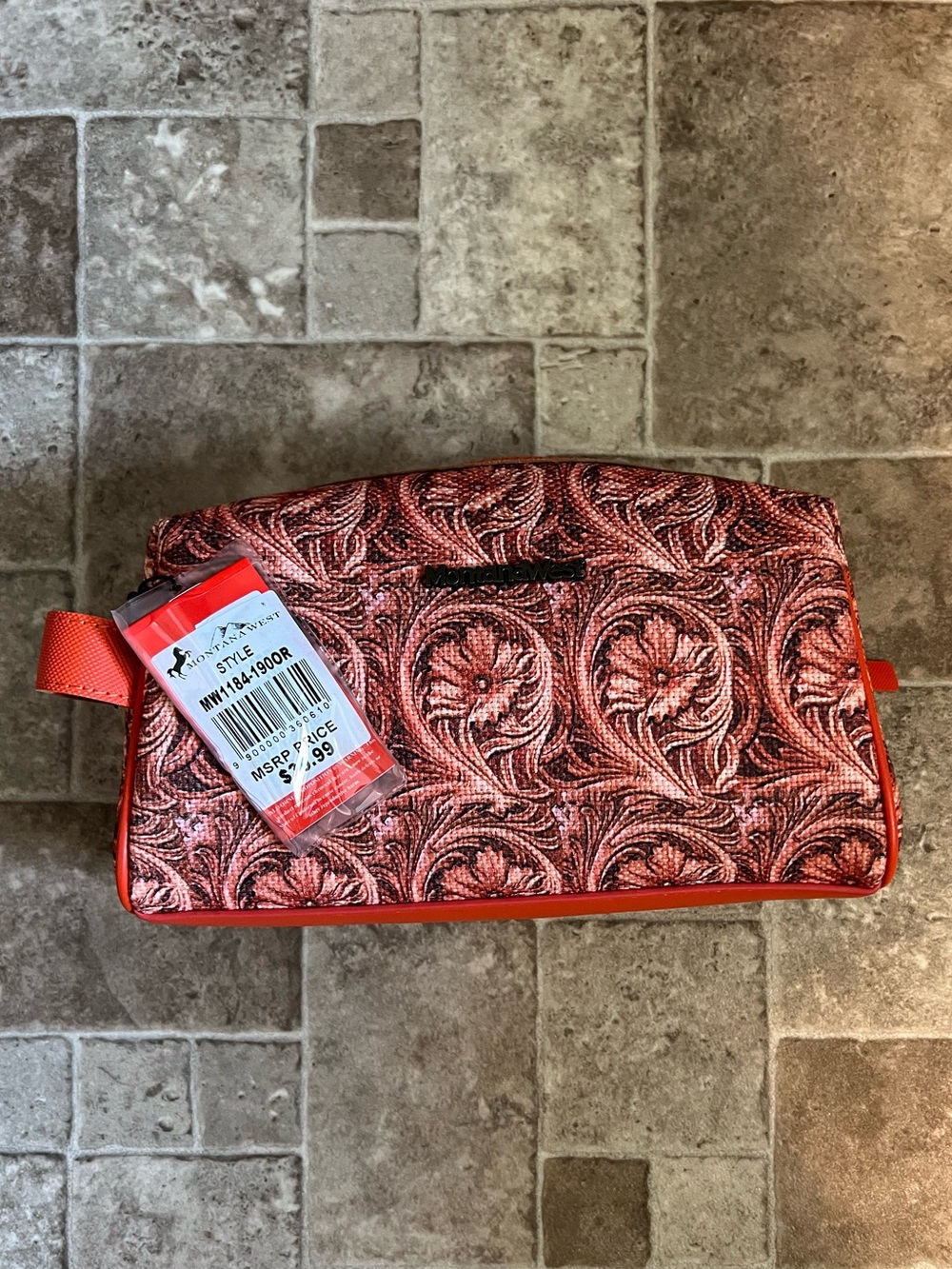 NWT Montana West Orange Trim Patterned Toiletry Bag